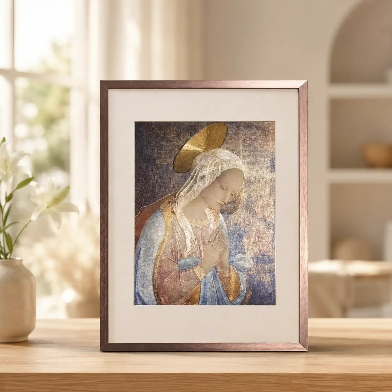 Vintage Praying Virgin Mary Icon Painting religious foil picture by DUFEX PRINTS